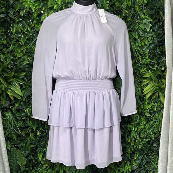REBECCA MINKOFF Dress Women Large Purple Zaykee Smocked Ruffle Layered NWT 2100‎ - Picture 1 of 10